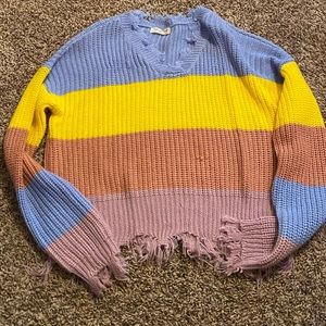 Full Circle Trends Destroyed Block Color Sweater